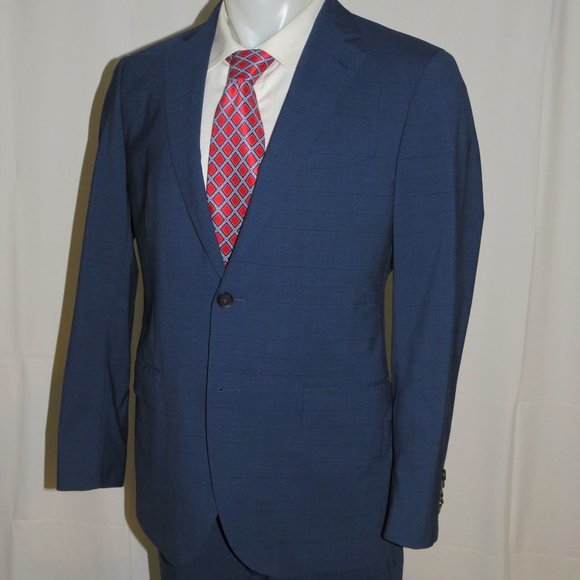 Trunk Club Custom Sample Blue Plaid Flat Front Two Button Suit 38S - Picture 7 of 14